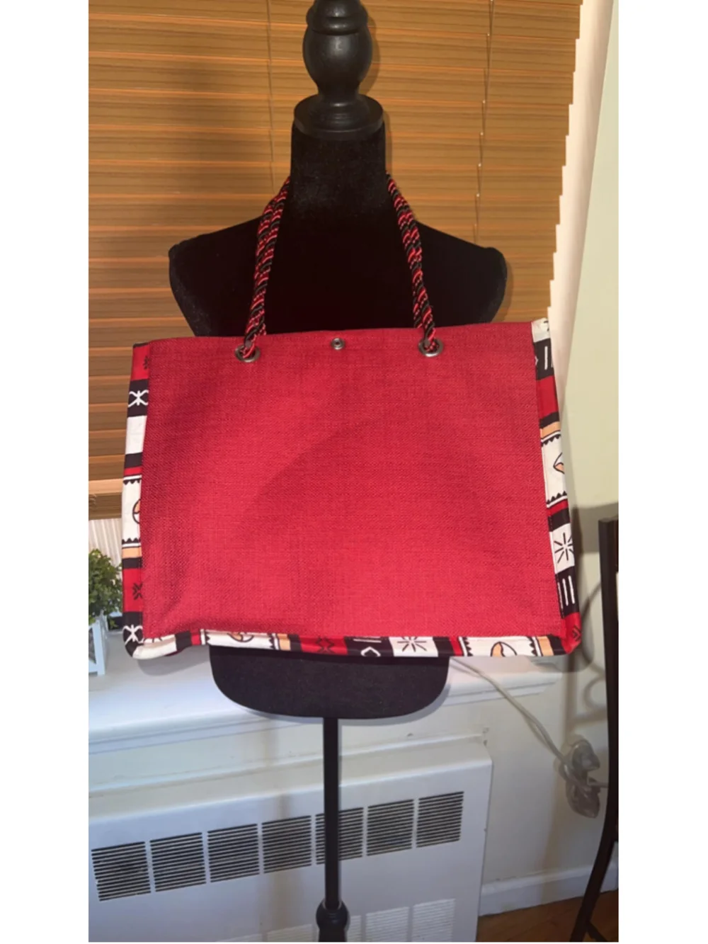 Red Jute Tote Bag | Afrocentric African Print Market, Ethnic Shoulder Tote